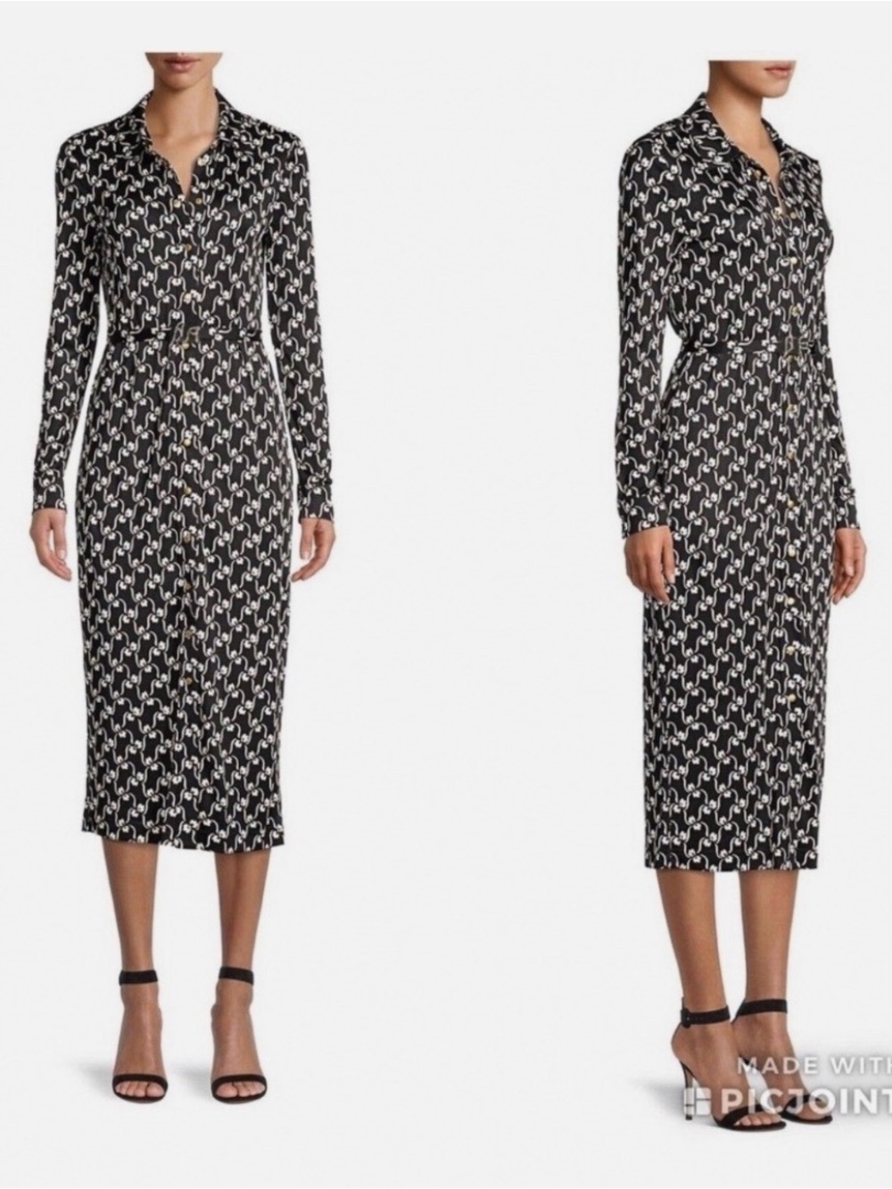 Tory Burch Black and White Geometric Long Sleeve Wrap Dress